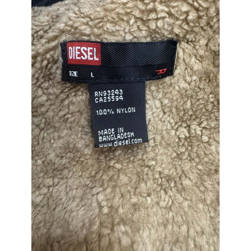 VTG Diesel Womens Black Bomber Jacket L Buckle Collar Zip Front - Picture 9 of 12